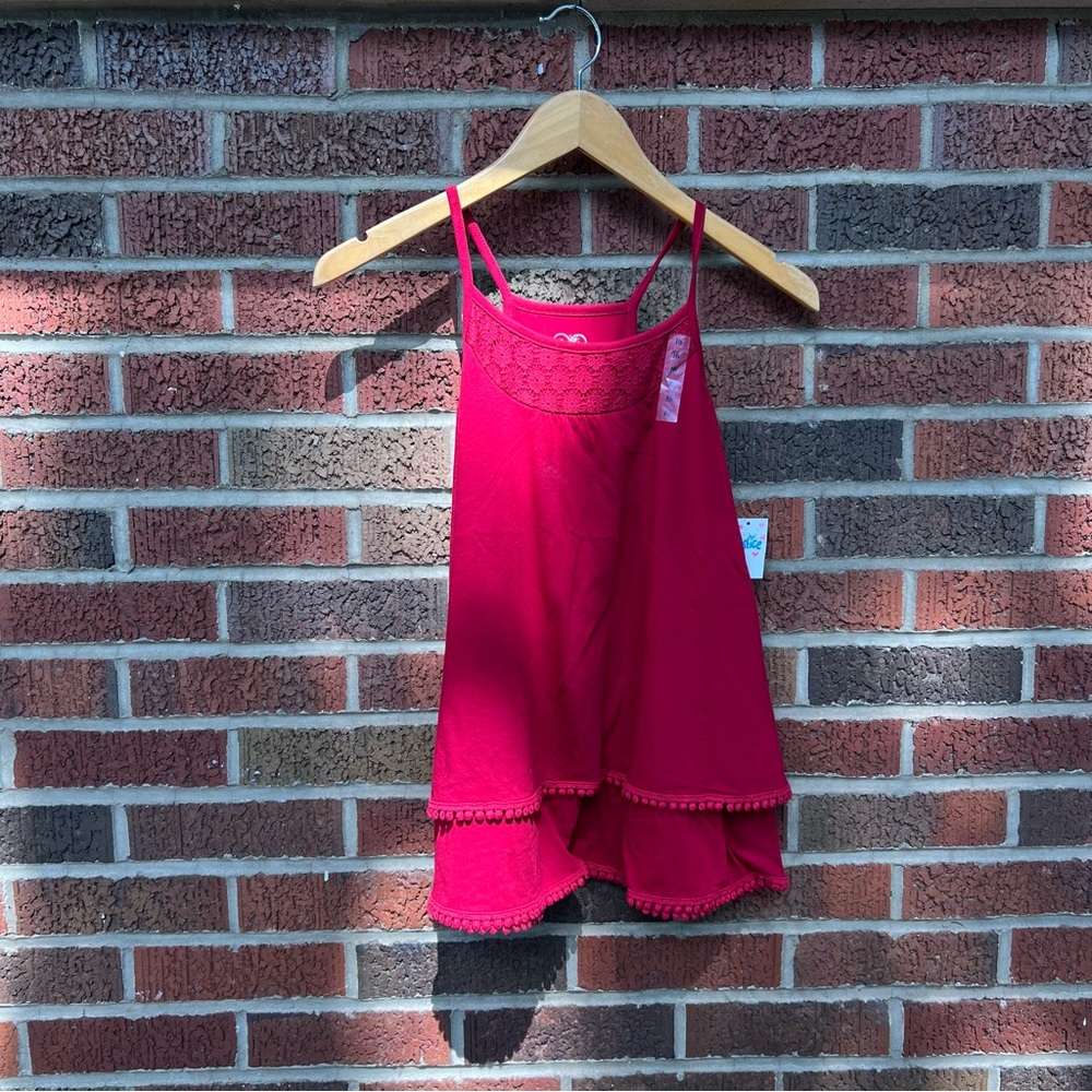 Justice Burgundy Magenta Crochet Lace Halter Top Layered Tank Top - Picture 1 of 4